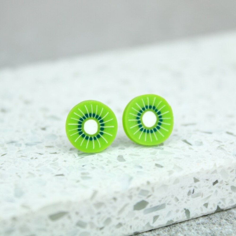 Clay Green Kiwi Stud Earrings